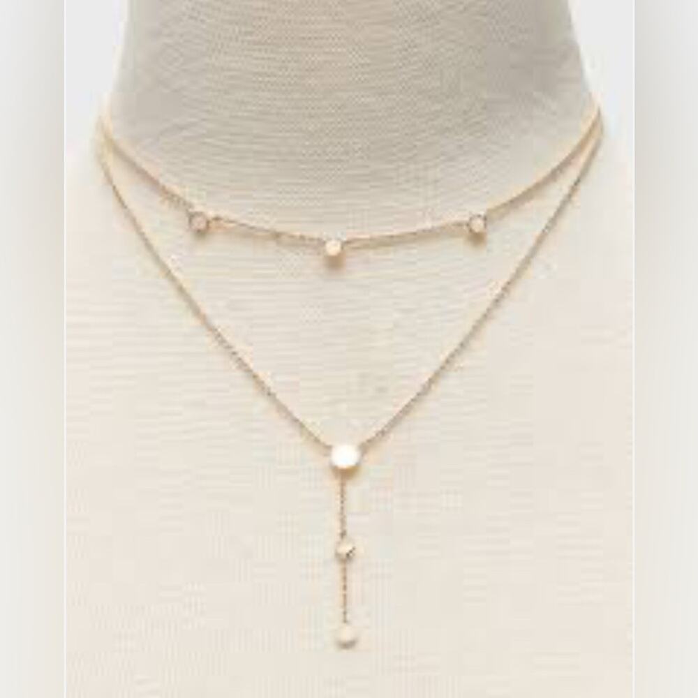 Banana Republic Double Layer y Drop Necklace White Circles Dainty Chain Jewelry